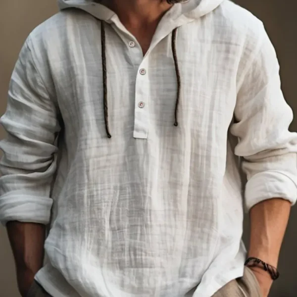 Men's Full Size Half Button Long Sleeve Hoodie