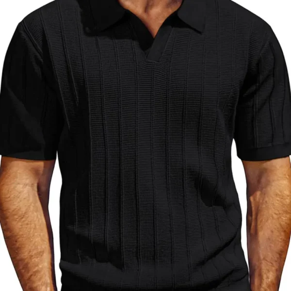 Men's Full Size Textured Collared Neck Short Sleeve Polo